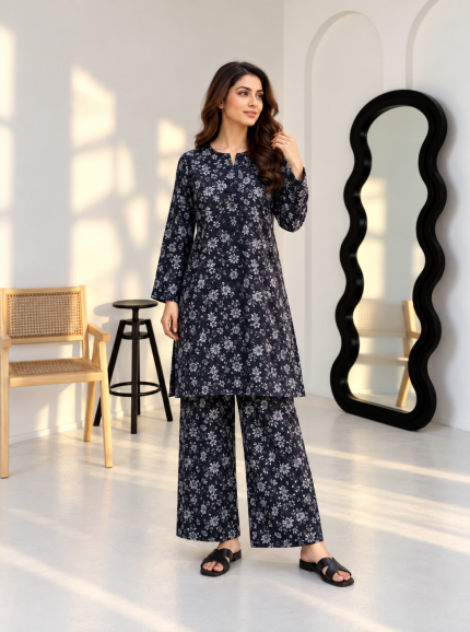 Deep Bloom - 2 Piece Cotton Silk Suit
