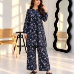 Midnight Floral Bloom - 2 Piece Cotton Silk Suit
