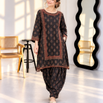 Black & Rust Elegance 2-Piece Lawn Suit