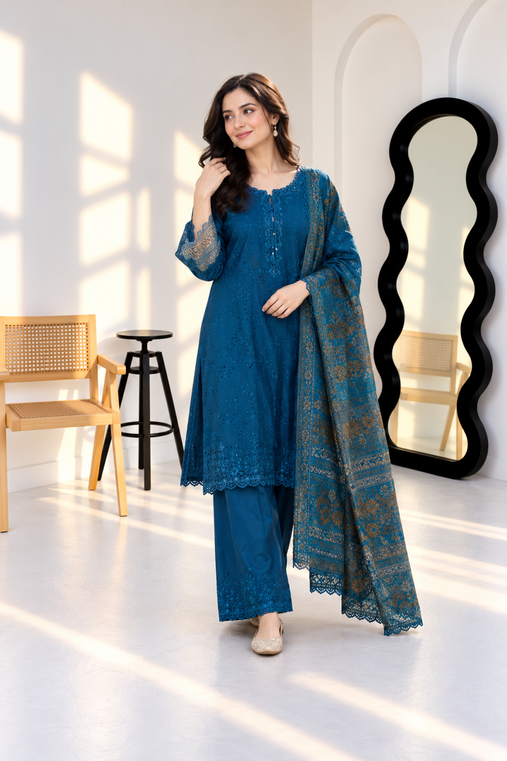 f0e8c5e5-847a-463f-aee8-1693262431bf Royal Azure – 3 Piece Lawn Suit - Image 1