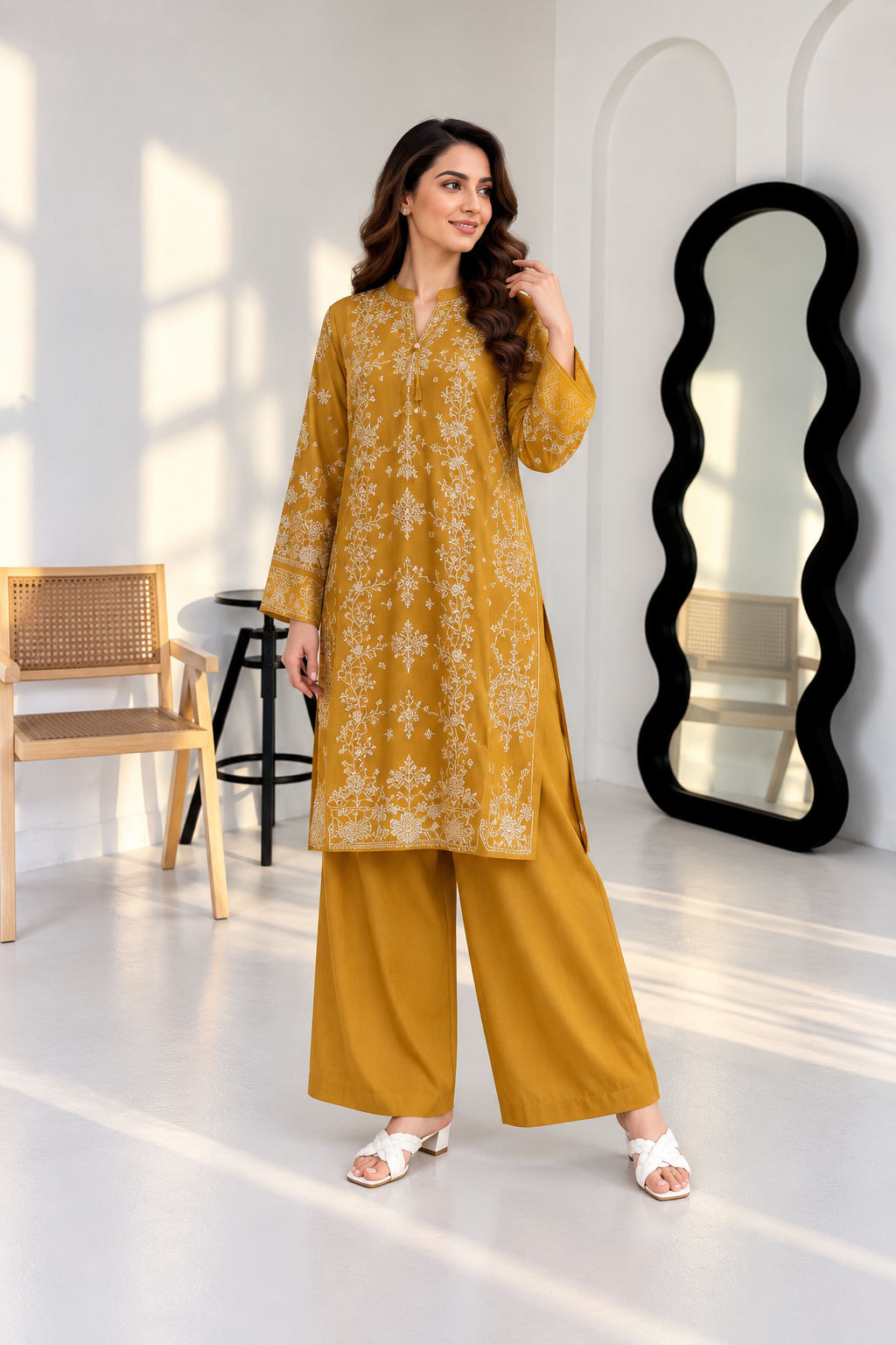 fd386460-6deb-4a5a-821c-cc3269d580f6 Golden Hour Mustard - 2 Piece Cotton Silk Suit - Image 1