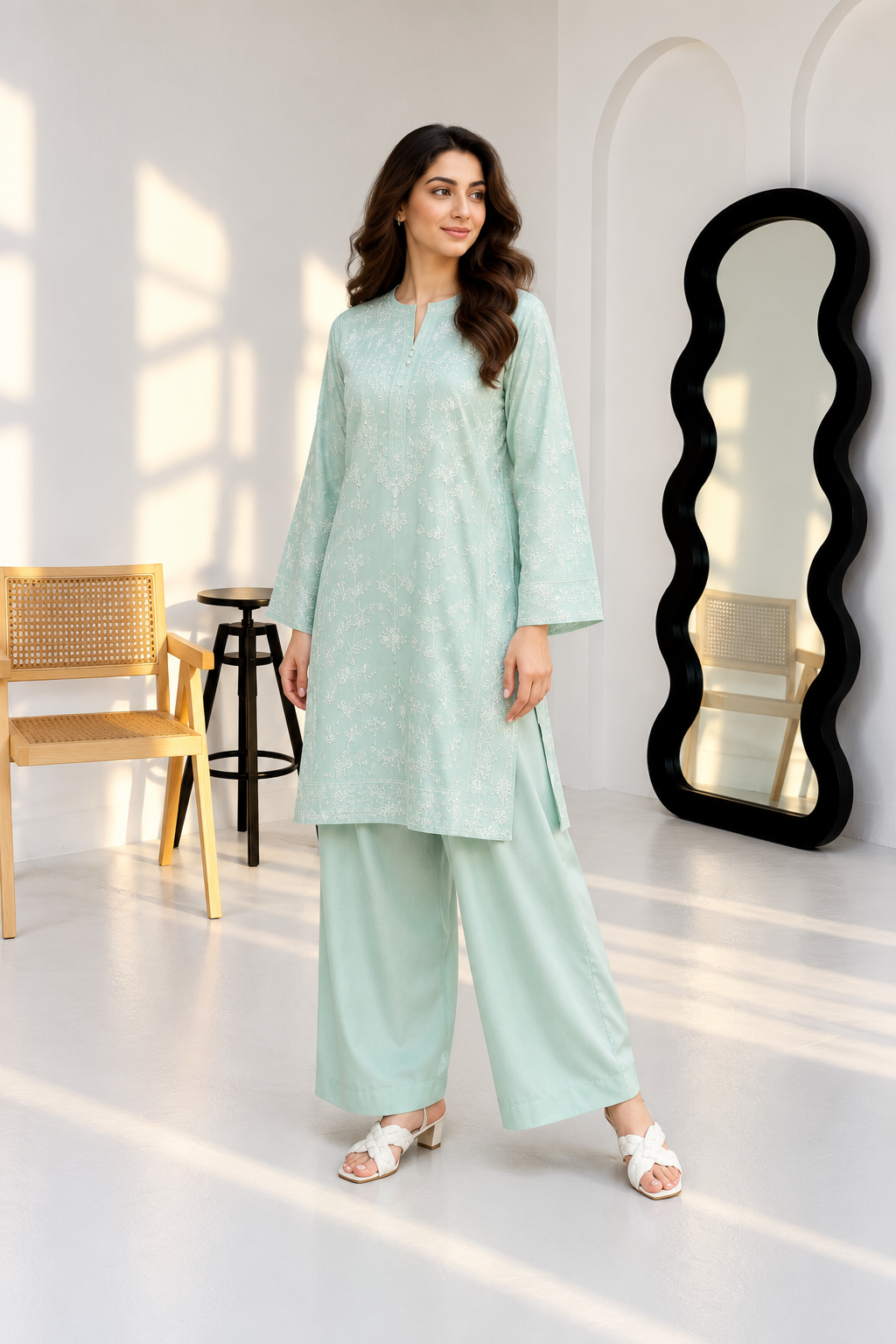 feb79e91-d2dd-402d-bfb6-eb1347585e0a Sage Whisper Mint Green - 2 Piece Cotton Silk Suit - Image 1